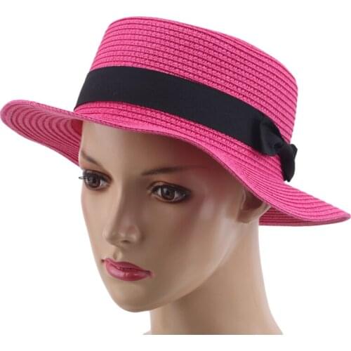 Women Straw Hat Summer Travelling Sun Hats Lady Casual Beach Cap Fashionable Vacation Flat Brim Bowknot Visor Sun Hats