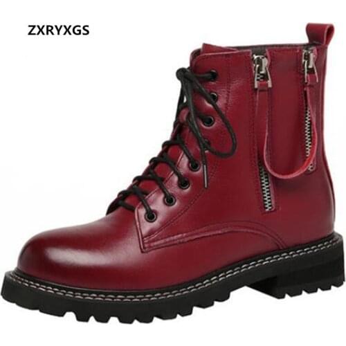 2021 New Top Full Cowhide Spring Boots Women Leather Shoes Flat Heel Non-slip Comfort Winter Warm Shoes Women Boots Large Size