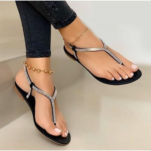 2021 Summer Womens Sandals Fashion Rhinestone Fat Bottom Female Clip Toe Shoes Outdoor Beach Ladies PU Leather Mujer Flip Flops