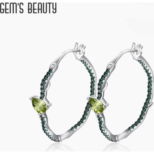 GEMS BEAUTY 925 Sterling Silver Natural Peridot Gemstone Handmade Earrings Thorns Bud Statement Hoop Earrings For Women Party