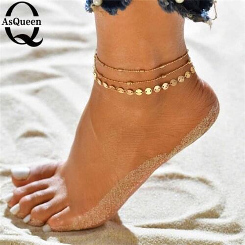 Gold Color Retro Coin Anklets For Women Vintage Beach Ankle Sequins Bracelet Sandals Brides Shoes Barefoot Gifts