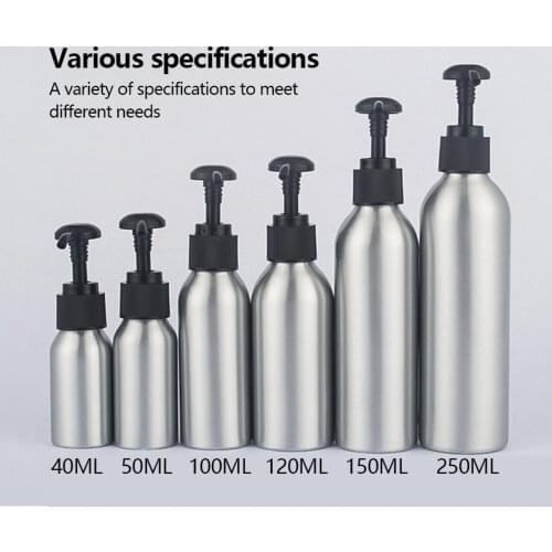 1PC Aluminum Lotion Pump Bottle White Black Cap Metal Tin Container Empty Cosmetic Packaging Shampoo Lotion Bottle 40-250ml New