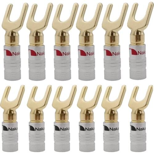 12Pcs Banana Plug Connectors Fork Spade Audio Terminals Speaker Y/U Type Plugs Cable Wire Connector Gold-Plated