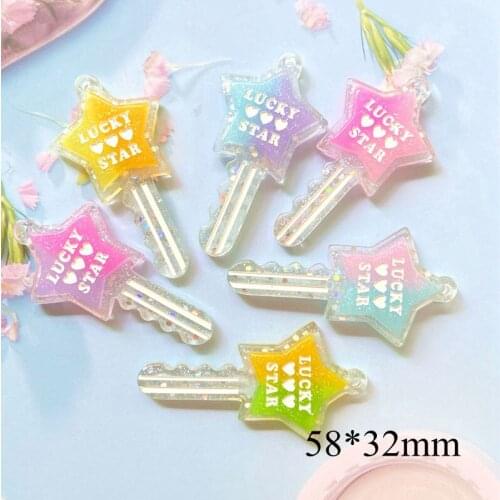 12Pcs/lot Paired Lucky Star Gradient Colorful Pretty Girl Heart I Love You Lock Key Resin Charm for DIY Craft Keychain Accessory