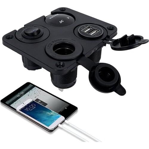 12V Car Cigarette Lighter Socket For Car Motocycle Dual USB Charger Voltmeter Car Switch Panel Voltmeter 4 In 1 Charger Panel