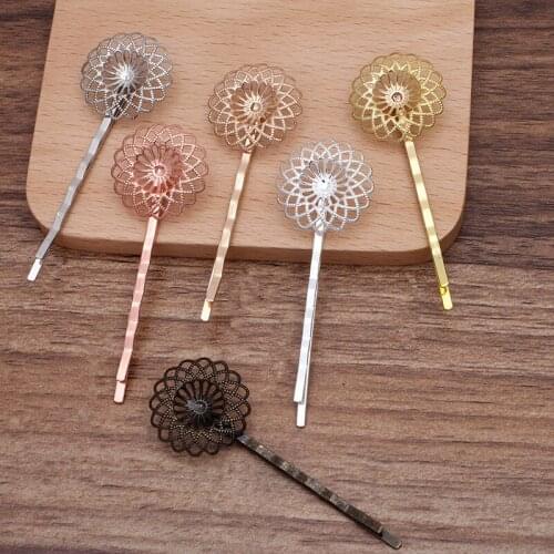 20 PCS 22mm Filigree Flowers Barrettes DIY Hair Clips Metal Copper Material Hairpin Base Setting Hair Accessories For Women