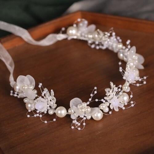 2021 Pearl Bridal Headpieces with Ribbon Handmade Simple Wedding Headband Hair Accessories for Wedding Party NOV99