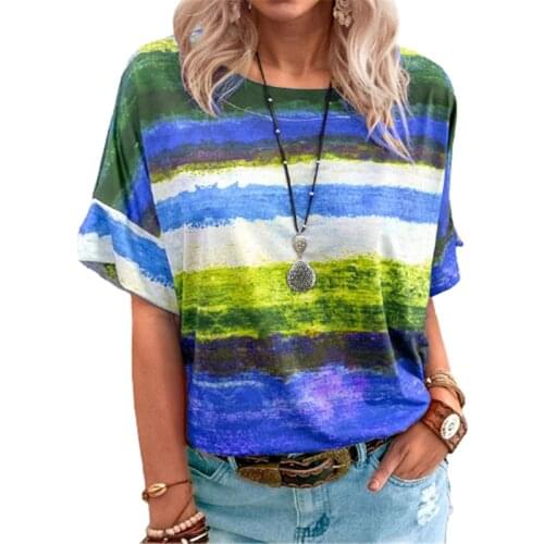 5XL Oversized Fashion Rainbow Gradient women Short Sleeve T shirt Summer New Casual Loose Female Round Neck Tees All-Match Tops