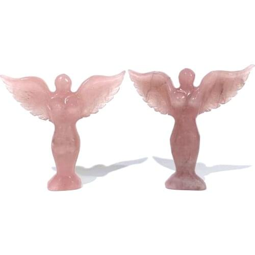 Free Shipping High Quality Naturel Rose Quartz Hand Crafted Woman Body With Wings For Decoration _XCG
