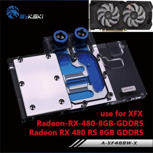 BYKSKI Full Cover Water Cooling Block use for RX590 FATBOY / XFX-Radeon-RX-RS-480-8GB-GDDR5 GPU Radiator Cooler Block