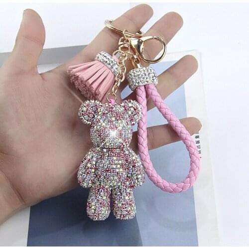 Crystal Rhinestones Gloomy Bear Keychain Cool Cartoon Diamond Key Chain Ring Keyring Keyfob Car Keyring Car Interior Accessories