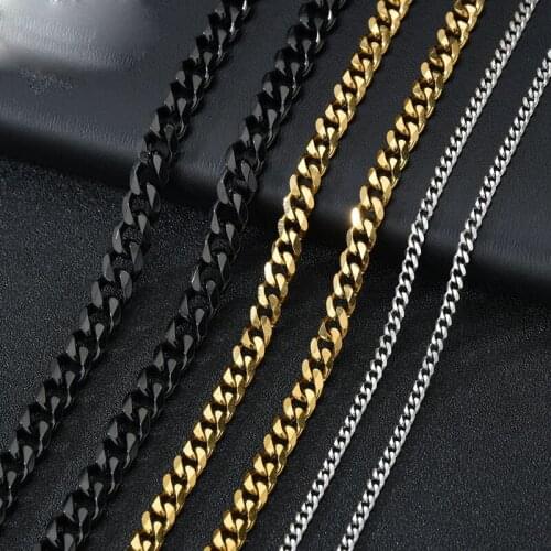 3MM/5MM/7MM Cuba Chain Link Necklaces Stainless Steel Choker Necklace for Men Boy Punk Jewelry