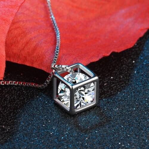 Fashion Single Cubic Zirconia Square Pendant Sterling Silver Necklace Charms Clavicle Snake Chain For Women Classic Jewelry