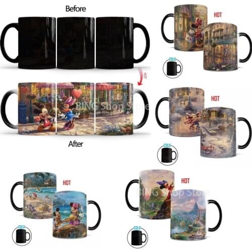 Disney Mickey Mouse Color Changing Water Cup Adult Oil Painting Creative Ceramic Cup Children Cartoon Anime Mug Birthday Gift