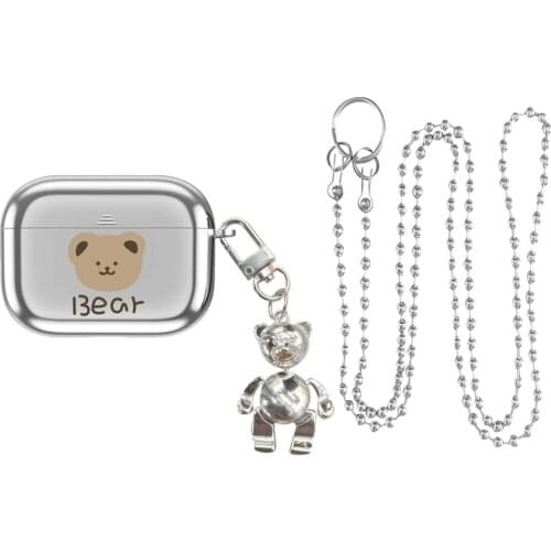 For AirPods Pro Case Plating headset Case Cute Korea Bear AirPods 1 2 3 Luxury Key Chain Earphone Protection Cover Air Pods Case