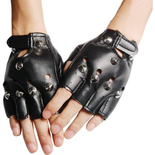 BLACK LEATHER LOOK FINGERLESS GLOVES FANCY DRESS