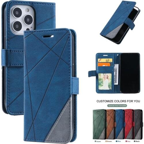 Geometric Leather Flip Case for iPhone 13 11 12 Pro Max XR XS SE 2020 6 7 8 Plus Wallet Cover Cards Bags Protection Phone Coque