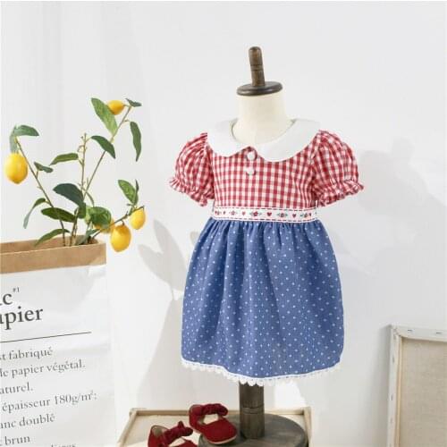 Tonytaobaby Girls' Shirt Summer New Plaid Polka Dot Puff Dress Kids Dresses for Girls Princess Dress