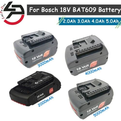 2.0Ah 3.0Ah 4.0Ah 5.0Ah BAT609 BAT618 Portable For Bosch 18V Lithium Battery Tool With LED Replaceable Battery