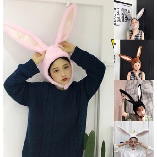 Halloween Cute Women Girls Plush Rabbit Hat Long Bunny Ears Hood Earflap Headgear Cap Head Warmer Cosplay Costume Easter Party P
