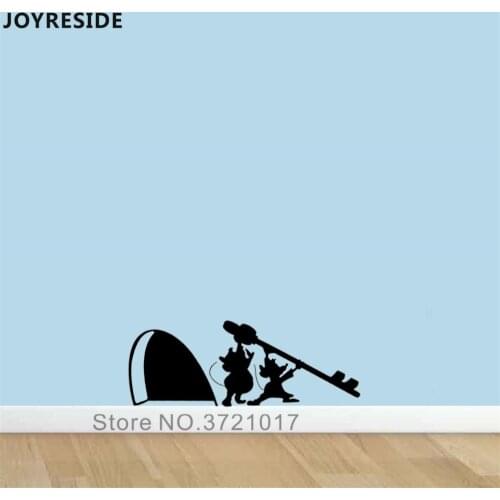 JOYRESIDE Mice Hole Wall Decal Mice Stealing Key Wall Sticker Animal Vinyl Decor Home Kids Bedroom Decor Interior Design A922