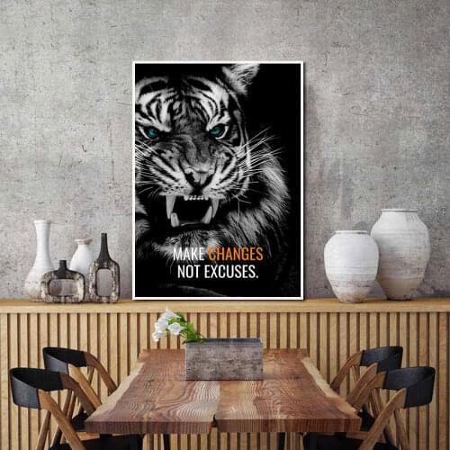 Animal Tiger Canvas Painting Wall Art Ferocious Beast Inspirational Letter Poster Print Wallpaper Living Room Bedroom Decoration