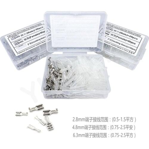 6.3MM/4.8MM/2.8MM Crimp Terminal block Insulating Sleeve kit pliers Female Male Spade Wire Connector for 22-16 AWG 0.5mm2-1.5mm2