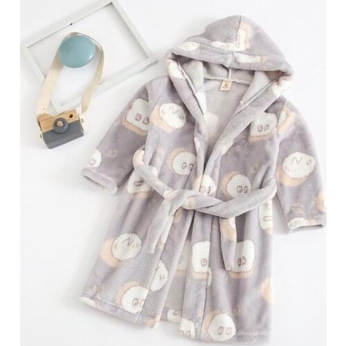 Autumn Winter Children Sleepwear Robe Flannel Hooded Warm Bathrobe Kids Pajamas For Boys & Girls Lovely Cartoon Animals Robes