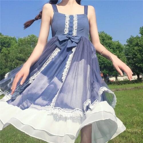 Factory Original Design Lolita Cloud Months Dress Large Hem Sling JSK Dress renaissance sweet lolita gothic victorian dress