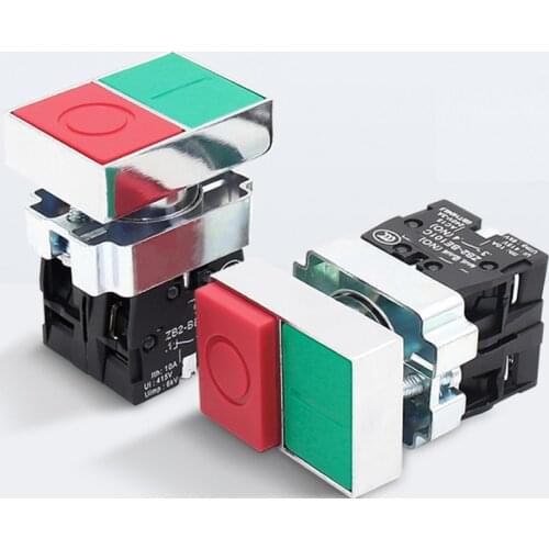 Push Button Switch Rectangle XB2-BL8425 Press Reset 1NO1NC Power Supply Start Opening 22MM Red-green Double Bond Switches