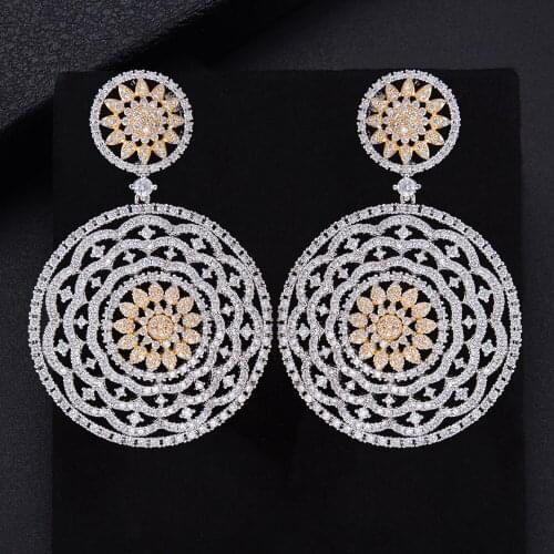 LARRAURI Luxury Trendy Spider Web 2 Colors Mixed Cubic Zirconia Naija Wedding Party Earring Fashion Jewelry for Women