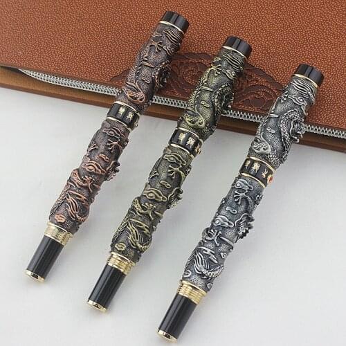 The Most Complete Gift JinHao Luxury Dragon Fountain Pen Vintage 18KGP 0.5MM Nib Ink Pens for Writing Stationery Office Supplies