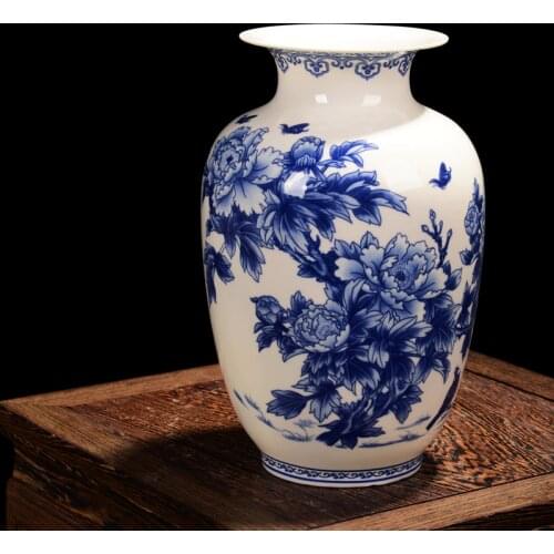 Jingdezhen blue and white Porcelain Vases Fine Bone China Vase Peony Decorated High Quality Ceramic Vase