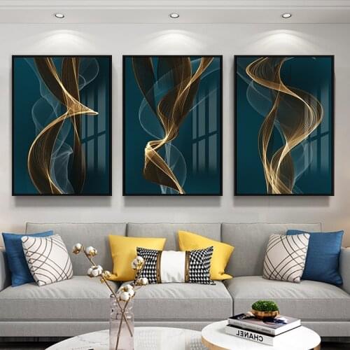 Spray Color Nordic Abstract Smoke Yellow Line Scenery Canvas Painting Wall Frameless Picture Poster Room Restaurant Decoration