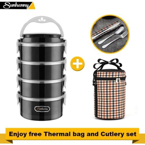 Sunhanny Thermal Lunch Box Food Container Bento Box Stainless Steel Lunchbox for Kids School with Thermal Bag and Cutlery Set