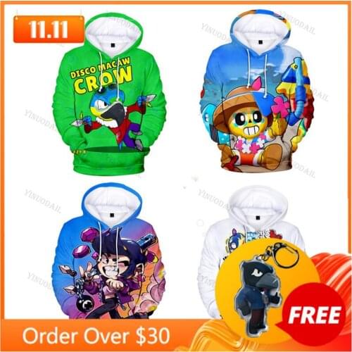 Crow Shooter Kids Hoodie Leon Shooting Game Spike 3D Print Sweatshirt Tops Boys Girls Browlers Cartoon Star, Tops Teen Clothes
