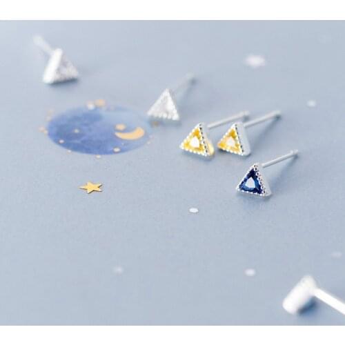 925 Sterling Silver Triangle Stone Stud Earrings Cute Mini Geometric Ear Stud For Women Girl