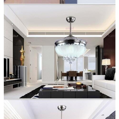 High quality Ceiling fan lamp Rose 42 inch 108cm LED crystal living room ceiling lamp 85-265V Silvery Dimming remote control ceiling fan lamp
