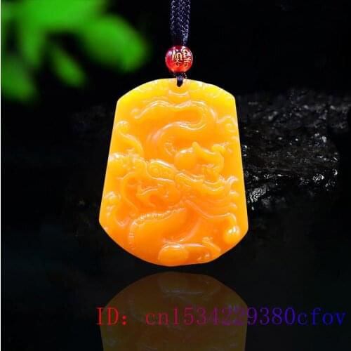 Yellow Jade Dragon Pendant Charm Necklace Natural Men Accessories Fashion Chinese Carved Jewellery Women Lucky Gifts Amulet