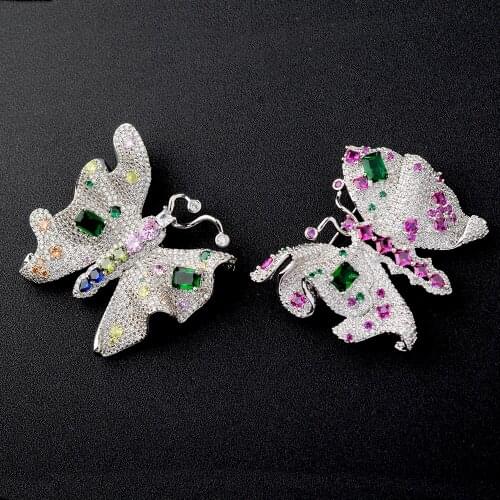 Womens 40x48mm Mixed Color golden plated Cz micro butterfly brooch