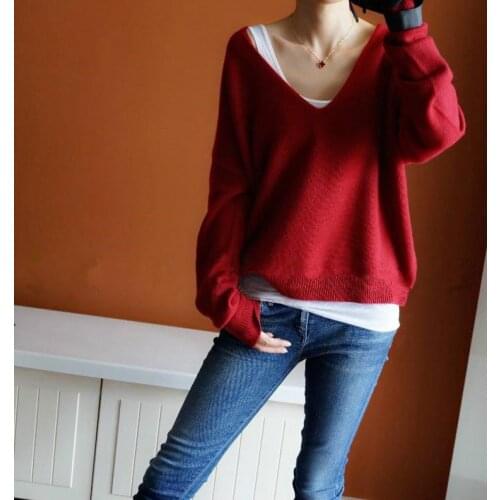 KOIJINSKY Womens V-Neck Batwing Sleeve Loose Merino Wool Fall Winter Warm Knitted Sweater Soft Lightweight Oversized Jumper