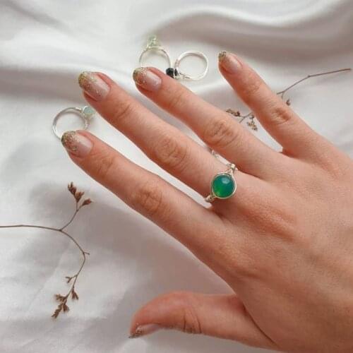 Natural Stone Ring for Women Gold Color Ring Gemstone Healing Halloween Engagement Open Rings for Women