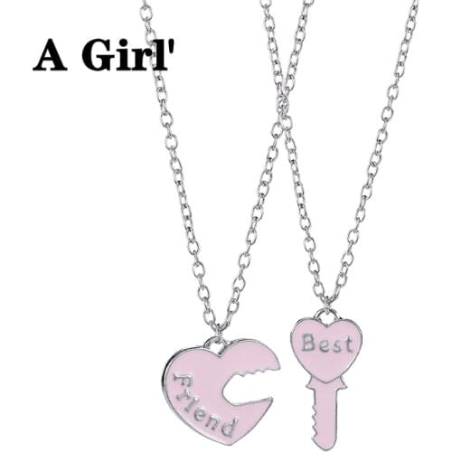A Girl' Best Friend Necklace Bff Heart Black Pink Key Lock Pendant Necklaces Jewelry Birthday Gift