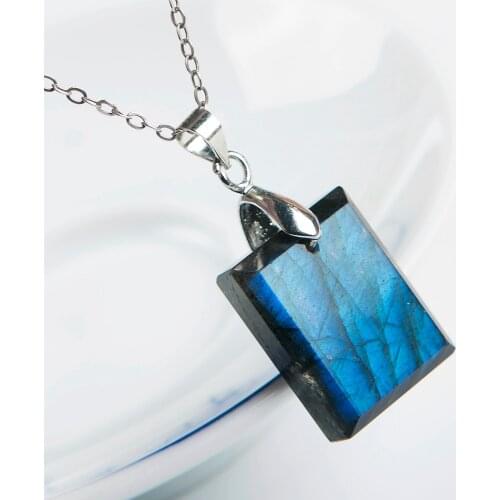 100% Natural Labradorite Strong Blue Light Woman Pendant Gemstone Moonstone Beads Rectangle 20x14x9mm Healing Necklace AAAAA
