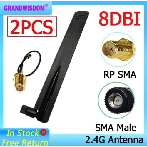 2pcs 2.4Ghz Wifi antenna 8dbi SMA Male Omni-Directional 2.4 ghz antenne Router wi fi Antena +21cm RP-SMA Male Pigtail Cable