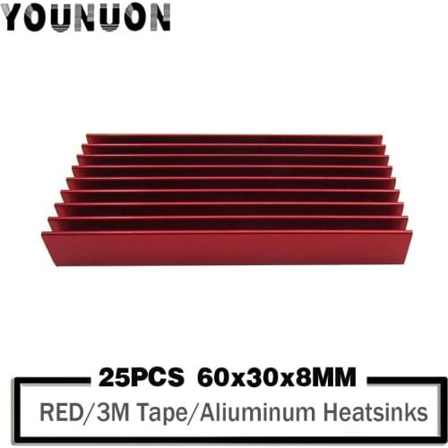 25 Pieces 60mm*30m*8mm Aluminum Heat Sink IC Heatsink Cooling Fin For CPU LED Power Active Component 60X30X8MM