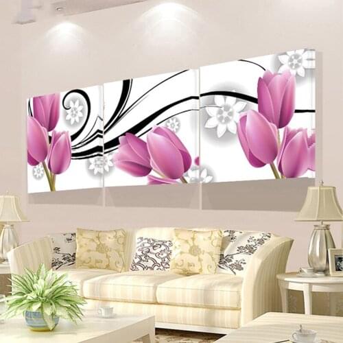 3pcs Home Decorative Needlework 5D Diy Diamond Embroidery tulip Flower full Drill Rhinestone Pictures by Numbers MosaicZP-606