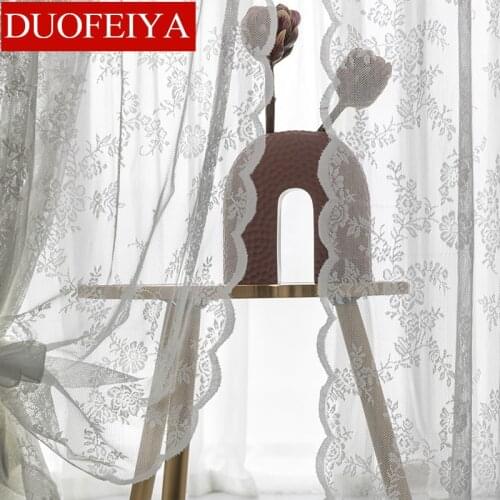 White Lace Decoration American Country White Tulle Finished Curtains for Bedroom Living Room Bay Window Balcony Screen Curtain