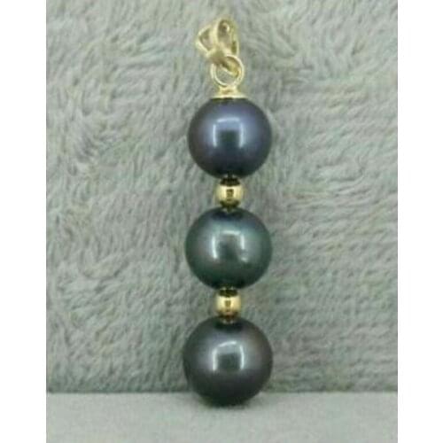 Free Shipping AAA 8-9 MM BLACK ROUND NATURAL TAHITIAN PEARL PENDANT NECKLACE 14K/20