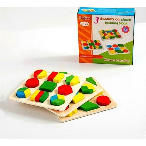 Free Shipping Kids Wooden Montessori Blocks 3PCS Geometrical Shape Building BLock Baby Wood Early Learning Aids Children Toys